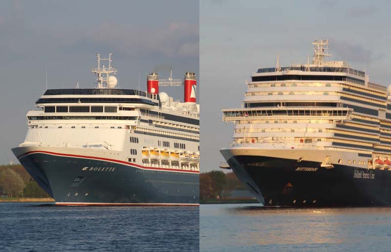 cruiseschepen Bolette en Rotterdam in het Noordzeekanaal